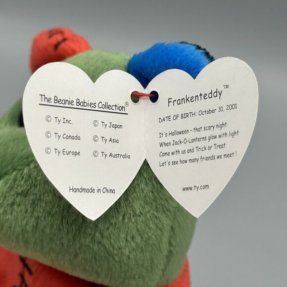 Vintage Ty Frankenteddy Plush Beanie Baby Halloween 9" Stuffed Animal Bear 2001 - Picture 7 of 8